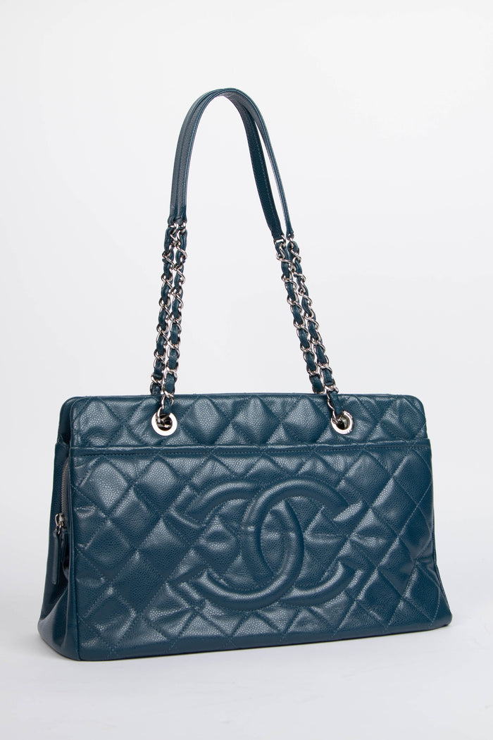 2010s Chanel Blue Caviar Leather Shopper Tote Bag