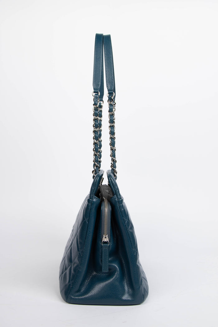 2010s Chanel Blue Caviar Leather Shopper Tote Bag