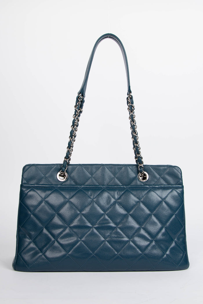2010s Chanel Blue Caviar Leather Shopper Tote Bag