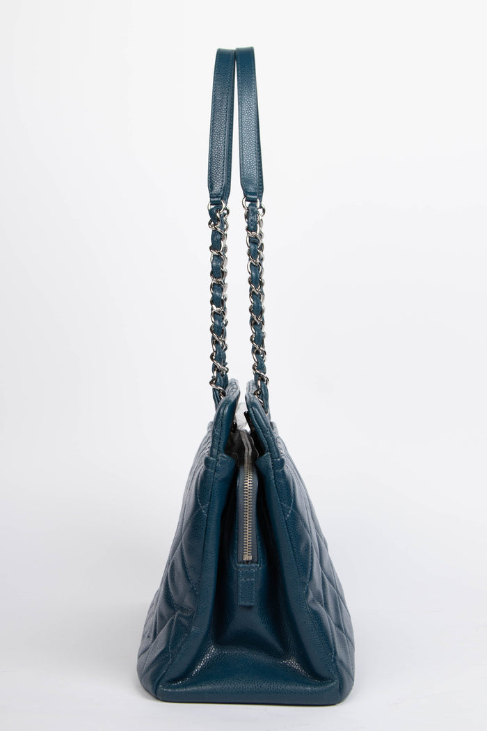 2010s Chanel Blue Caviar Leather Shopper Tote Bag