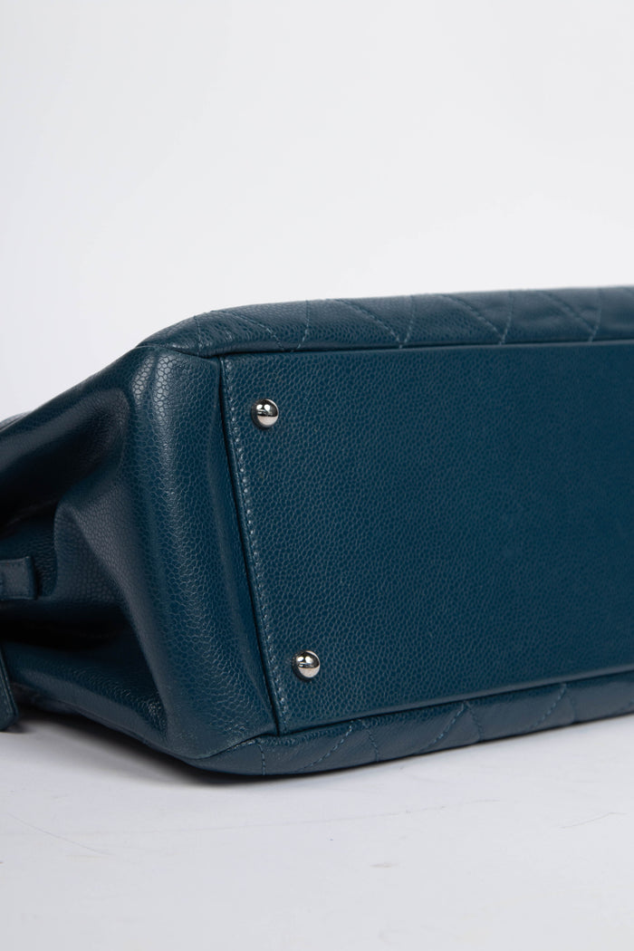 2010s Chanel Blue Caviar Leather Shopper Tote Bag