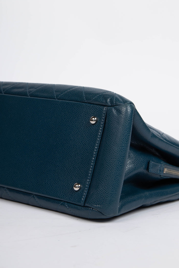 2010s Chanel Blue Caviar Leather Shopper Tote Bag
