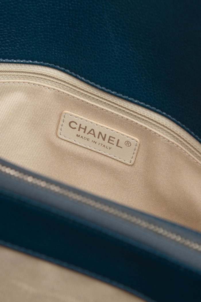2010s Chanel Blue Caviar Leather Shopper Tote Bag