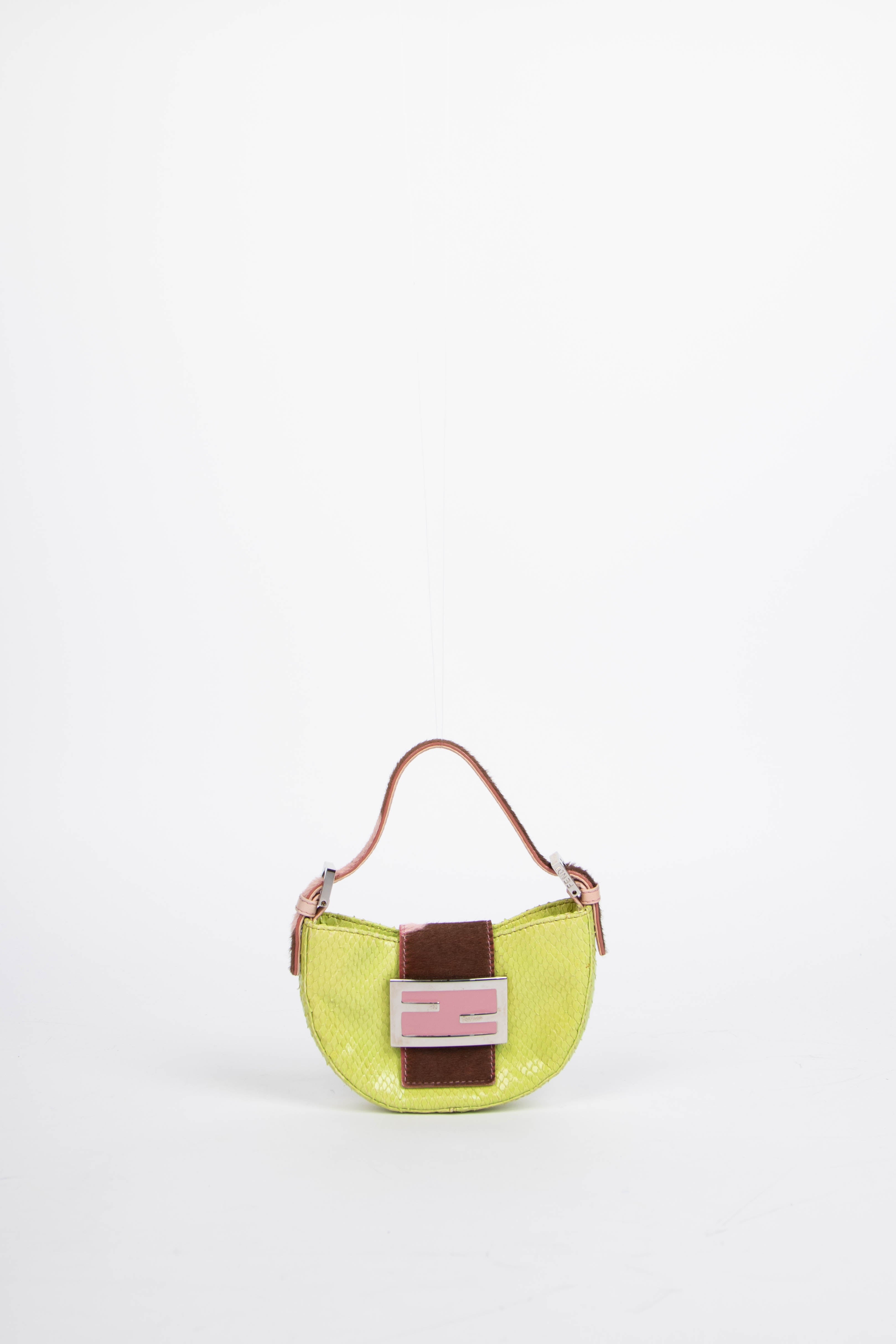 RARE Vintage Fendi Green Python Mini Croissant Top Handle Bag