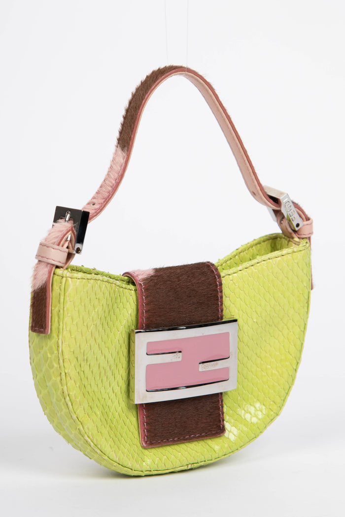 RARE Vintage Fendi Green Python Mini Croissant Top Handle Bag