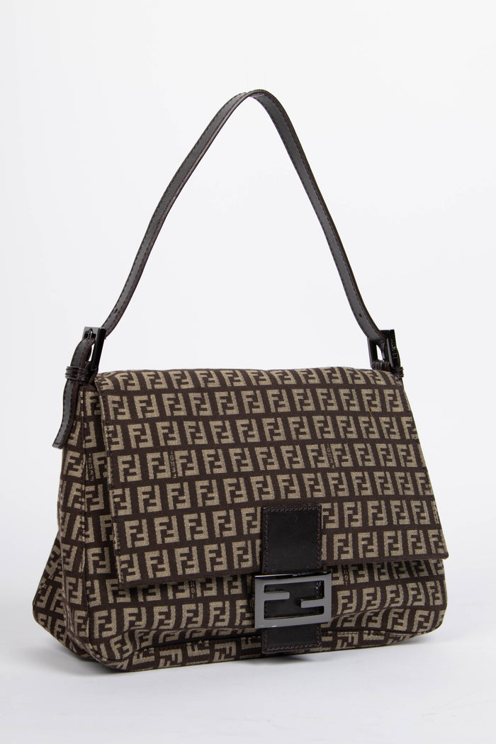 Vintage Fendi Brown Zucchino Mamma Baguette Shoulder Bag