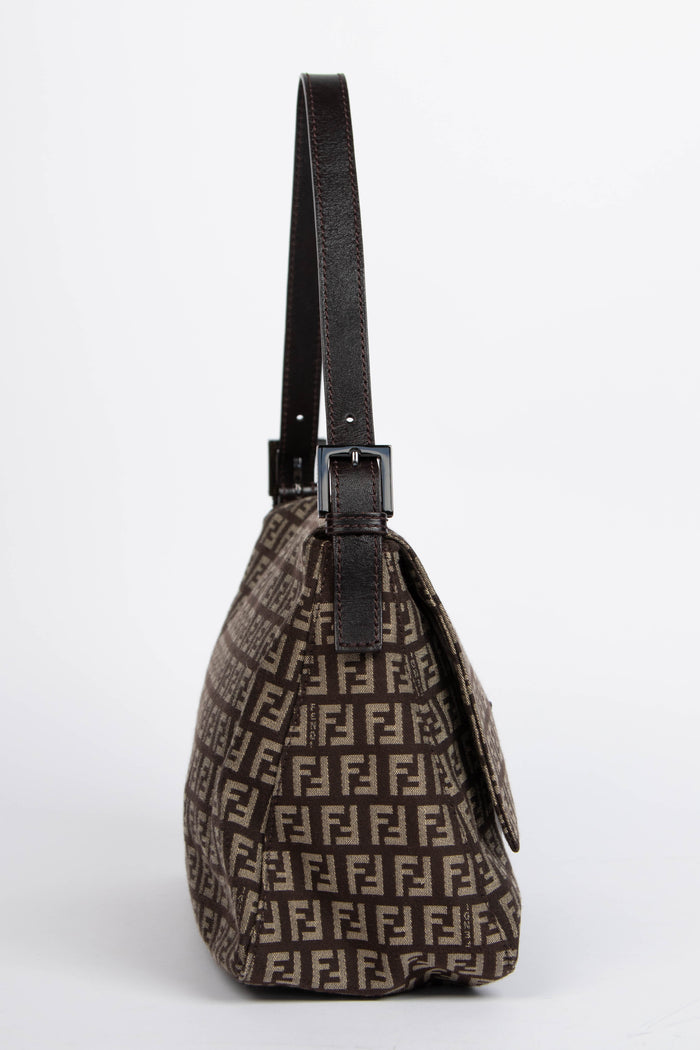 Vintage Fendi Brown Zucchino Mamma Baguette Shoulder Bag