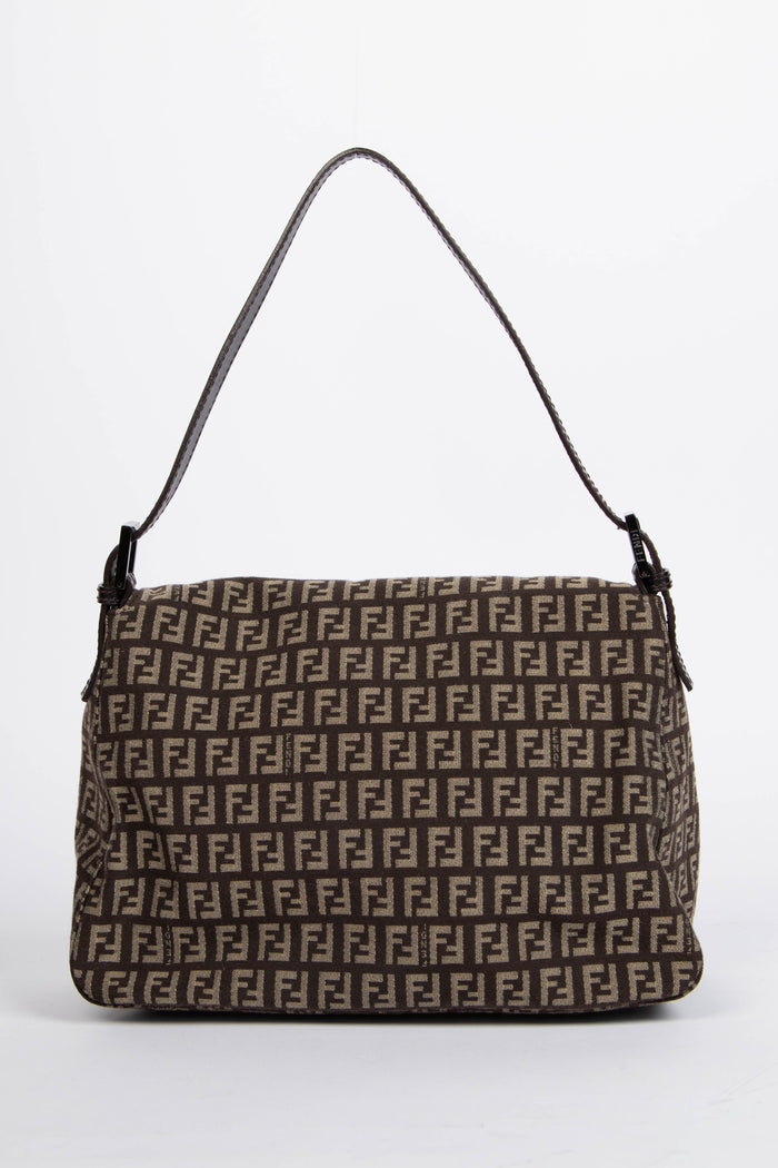 Vintage Fendi Brown Zucchino Mamma Baguette Shoulder Bag