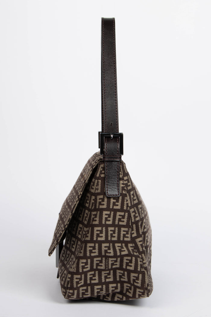 Vintage Fendi Brown Zucchino Mamma Baguette Shoulder Bag