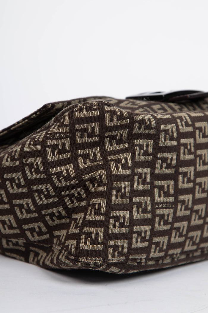 Vintage Fendi Brown Zucchino Mamma Baguette Shoulder Bag