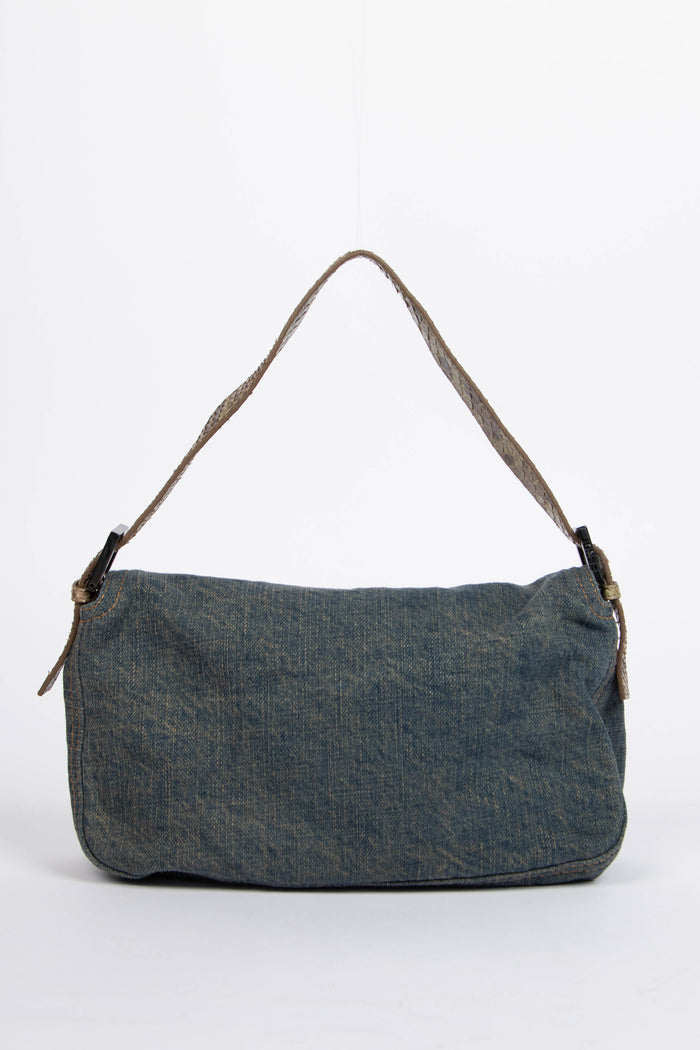 Vintage Fendi Denim and Python Shoulder Bag