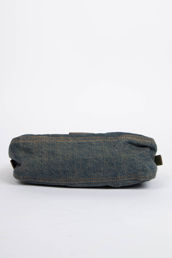 Vintage Fendi Denim and Python Shoulder Bag
