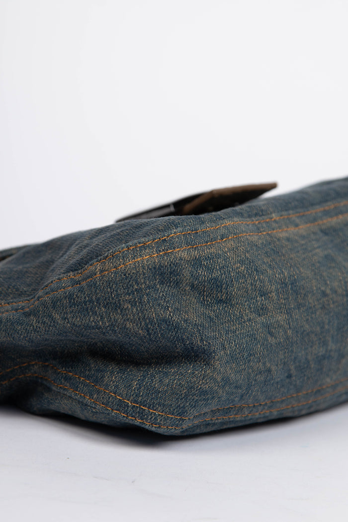 Vintage Fendi Denim and Python Shoulder Bag