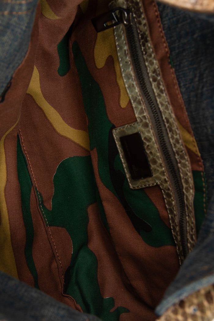Vintage Fendi Denim and Python Shoulder Bag