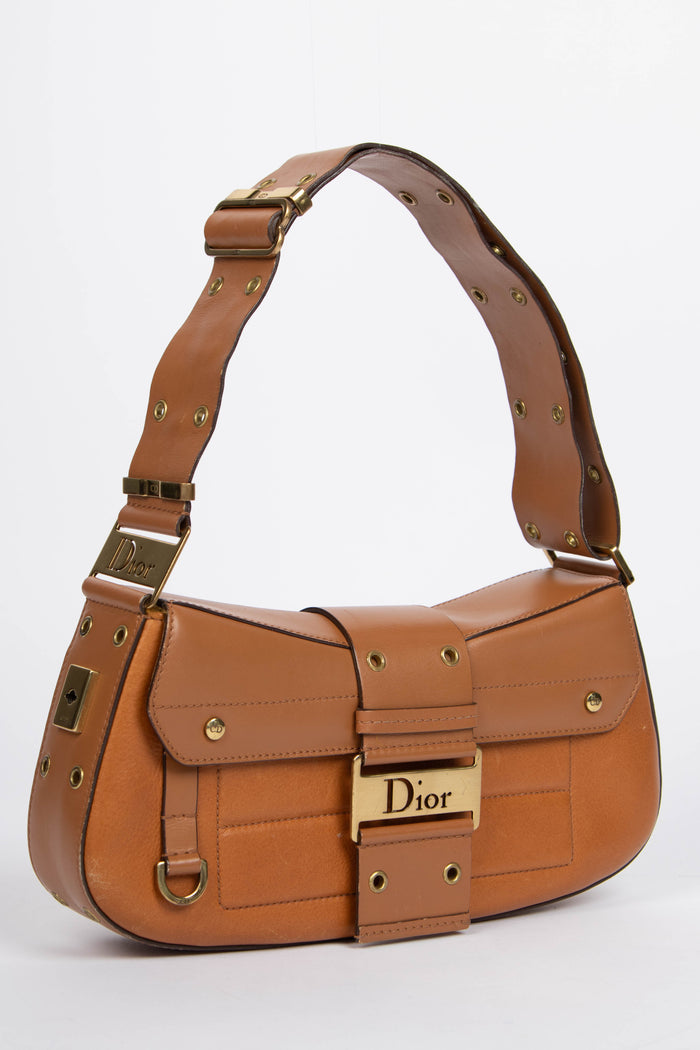 2000s Christian Dior Tan Leather Columbus Shoulder Bag