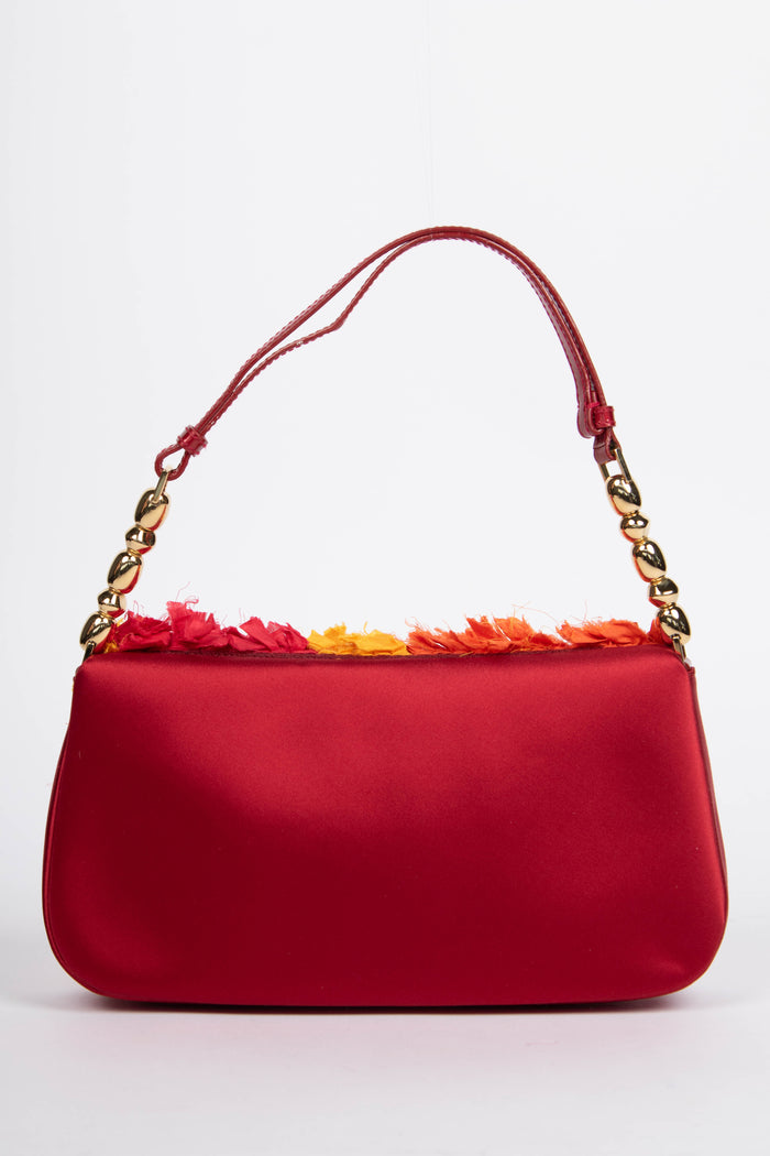 2000s Christian Dior Red Frayed Fabric Malice Shoulder Bag