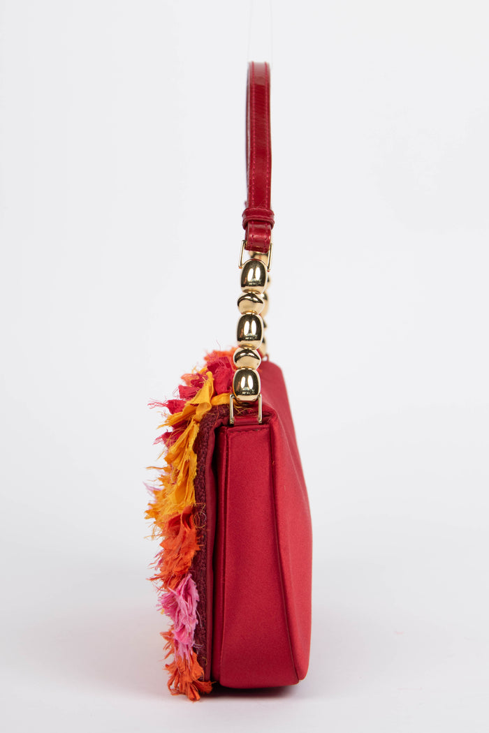 2000s Christian Dior Red Frayed Fabric Malice Shoulder Bag