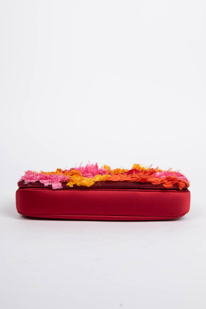 2000s Christian Dior Red Frayed Fabric Malice Shoulder Bag
