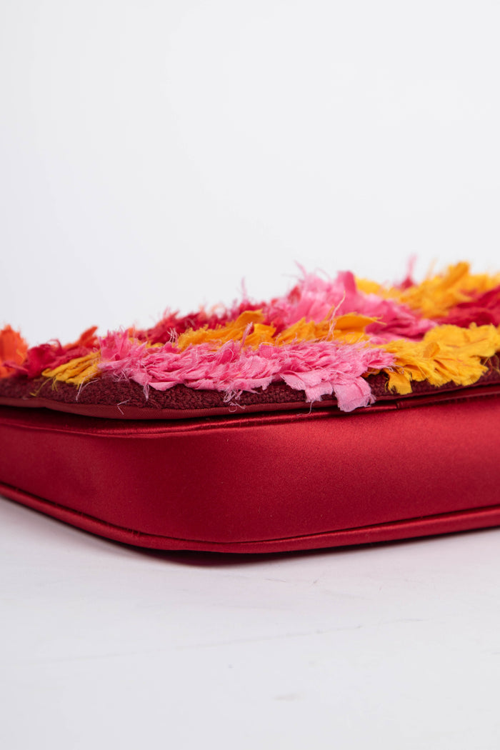 2000s Christian Dior Red Frayed Fabric Malice Shoulder Bag