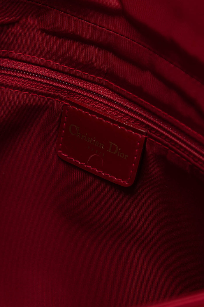 2000s Christian Dior Red Frayed Fabric Malice Shoulder Bag