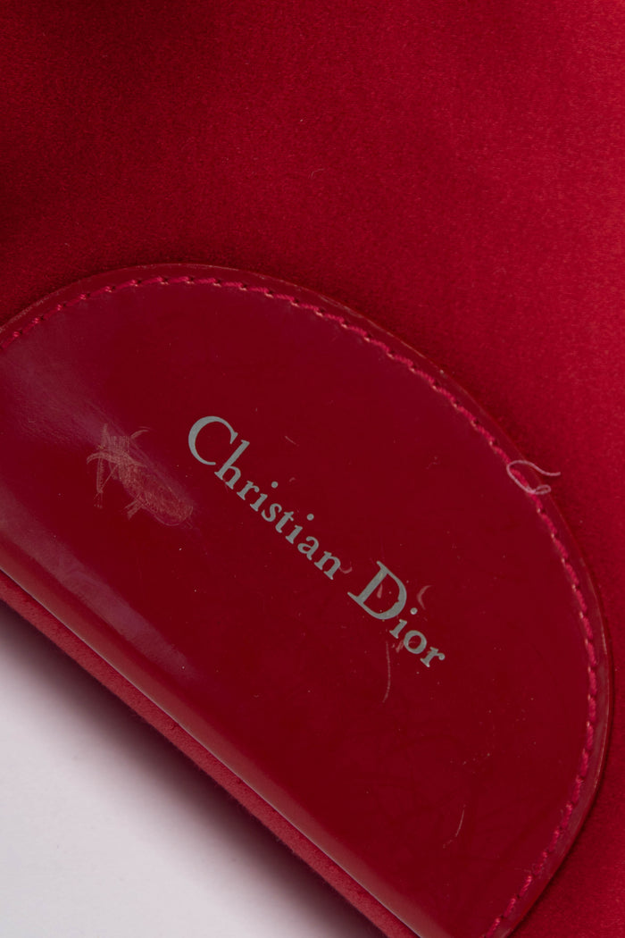 2000s Christian Dior Red Frayed Fabric Malice Shoulder Bag
