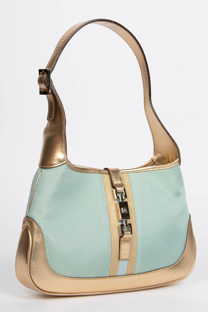 Vintage Gucci Blue Metallic Small Jackie Shoulder Bag