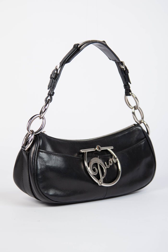 2000s Christian Dior Black Leather Shoulder Bag
