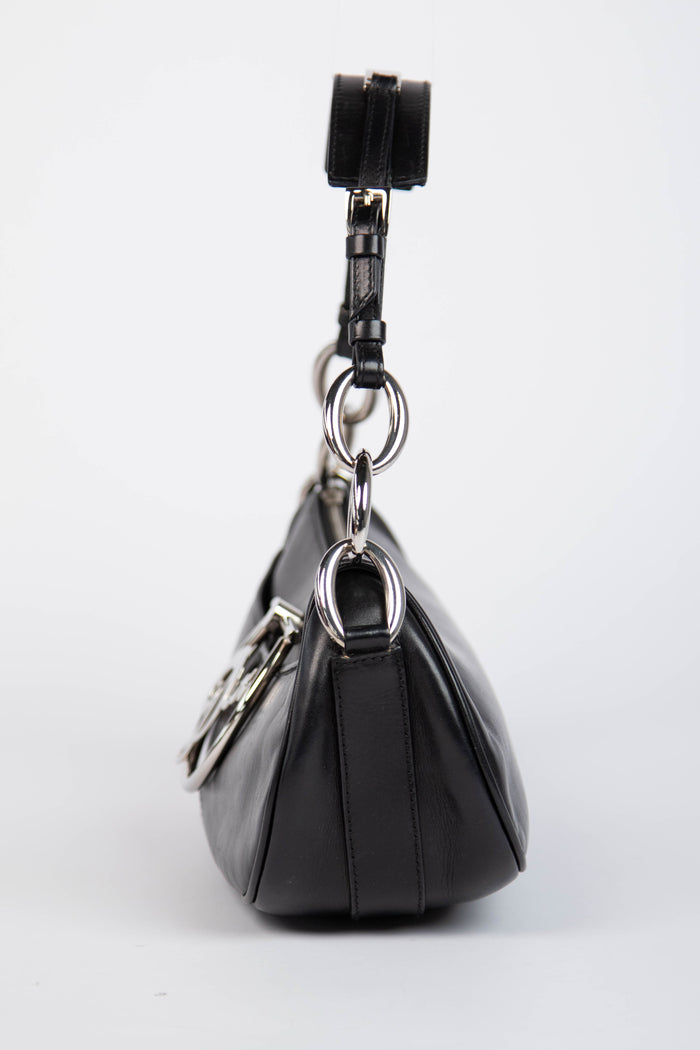 2000s Christian Dior Black Leather Shoulder Bag
