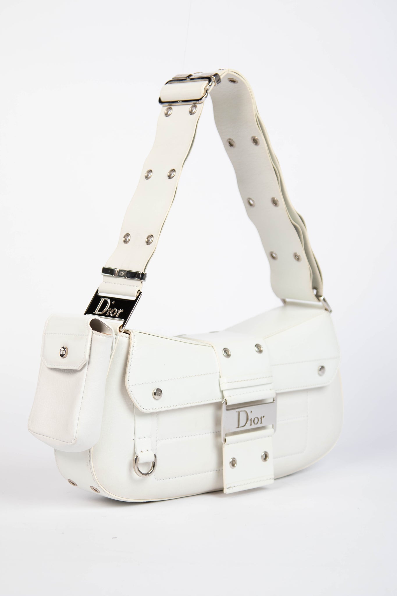 2000s Christian Dior White Columbus Small Shoulder Bag