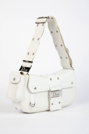 2000s Christian Dior White Columbus Small Shoulder Bag