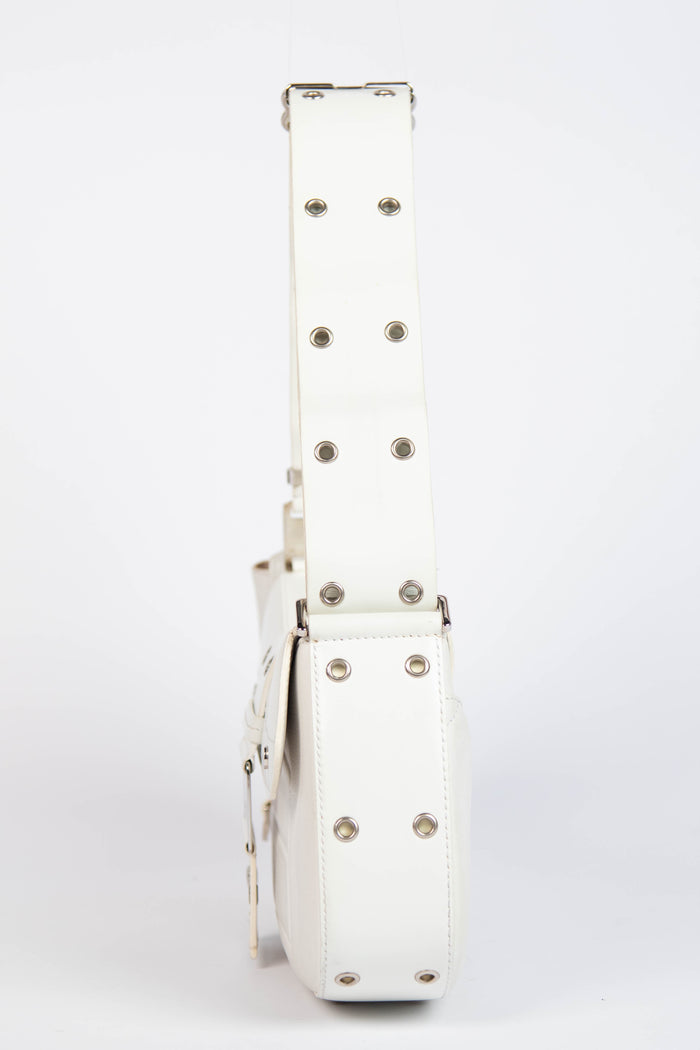 2000s Christian Dior White Columbus Small Shoulder Bag