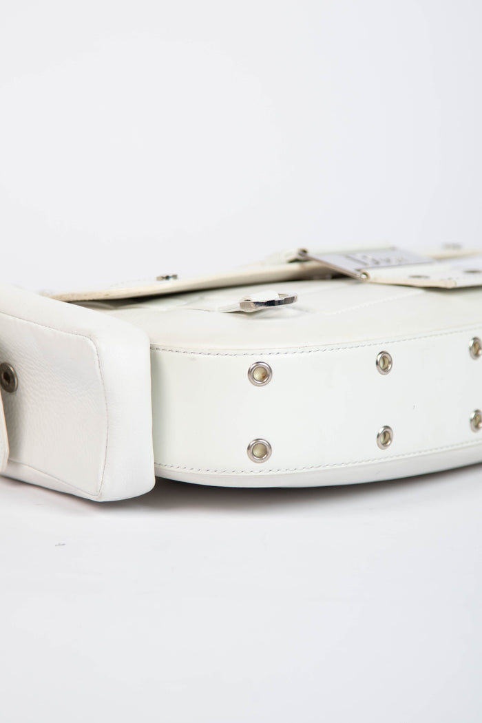 2000s Christian Dior White Columbus Small Shoulder Bag