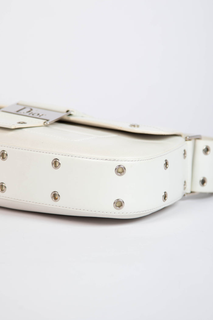 2000s Christian Dior White Columbus Small Shoulder Bag