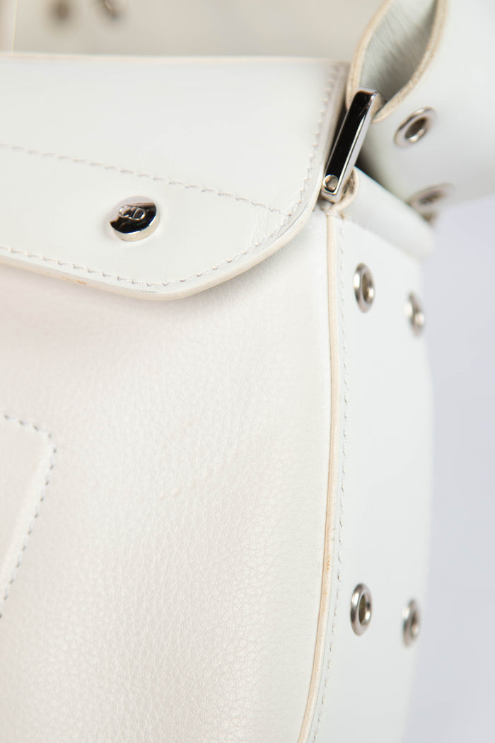 2000s Christian Dior White Columbus Small Shoulder Bag