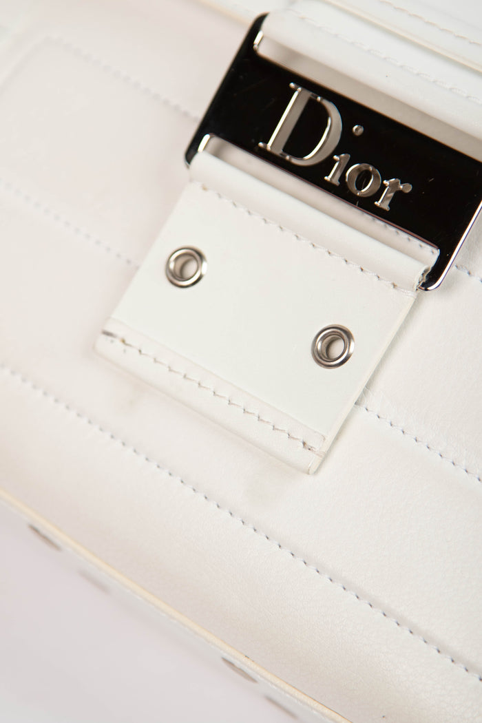 2000s Christian Dior White Columbus Small Shoulder Bag