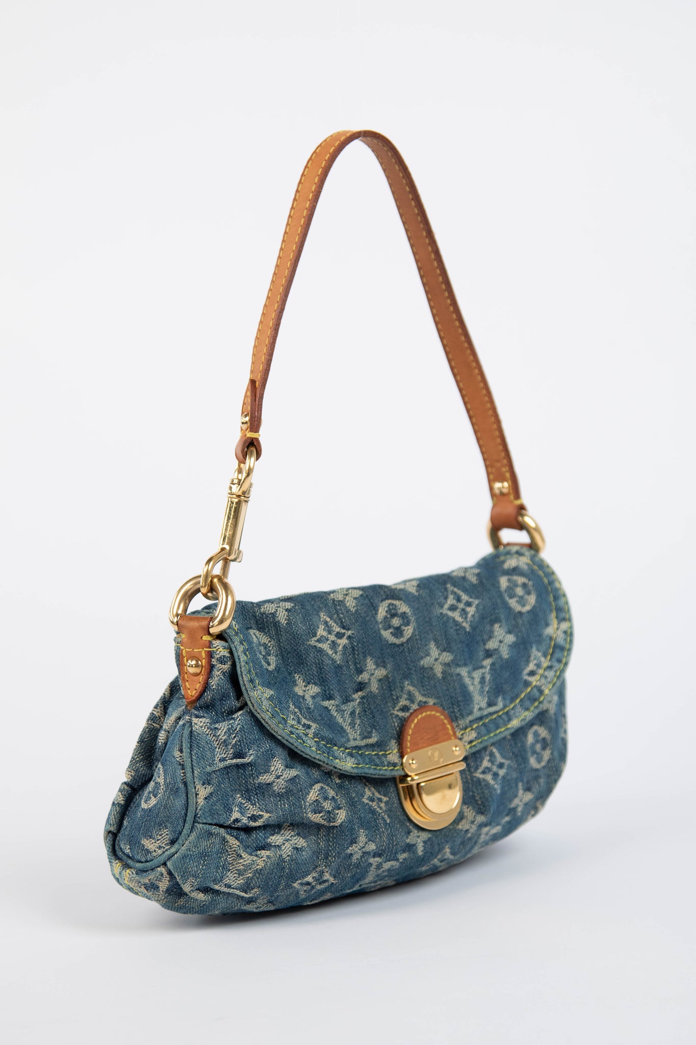 2000s Louis Vuitton Pleaty PM Blue Denim Shoulder Bag