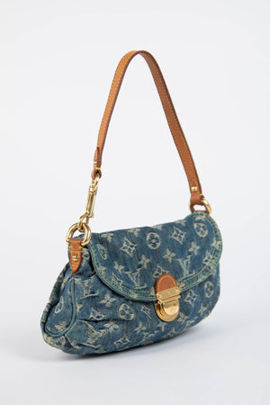 2000s Louis Vuitton Pleaty PM Blue Denim Shoulder Bag