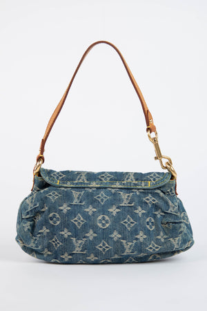 2000s Louis Vuitton Pleaty PM Blue Denim Shoulder Bag