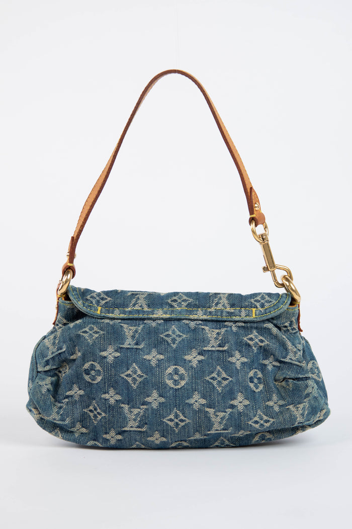 2000s Louis Vuitton Pleaty PM Blue Denim Shoulder Bag