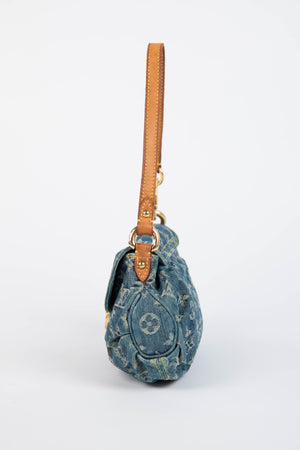 2000s Louis Vuitton Pleaty PM Blue Denim Shoulder Bag