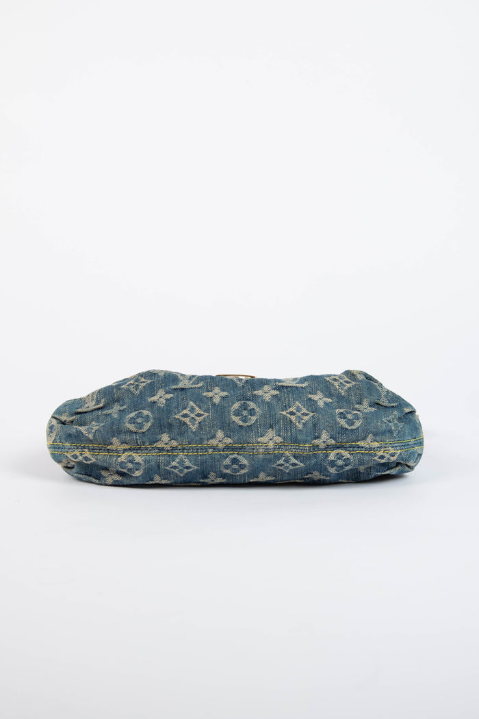2000s Louis Vuitton Pleaty PM Blue Denim Shoulder Bag