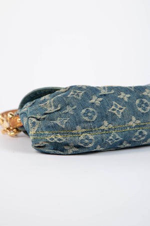 2000s Louis Vuitton Pleaty PM Blue Denim Shoulder Bag