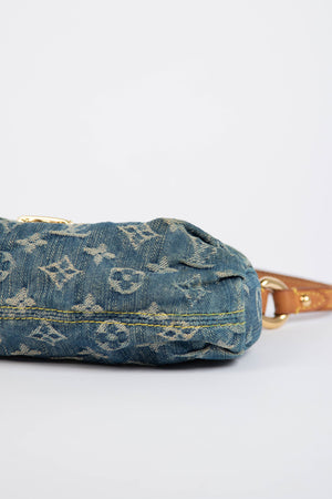 2000s Louis Vuitton Pleaty PM Blue Denim Shoulder Bag