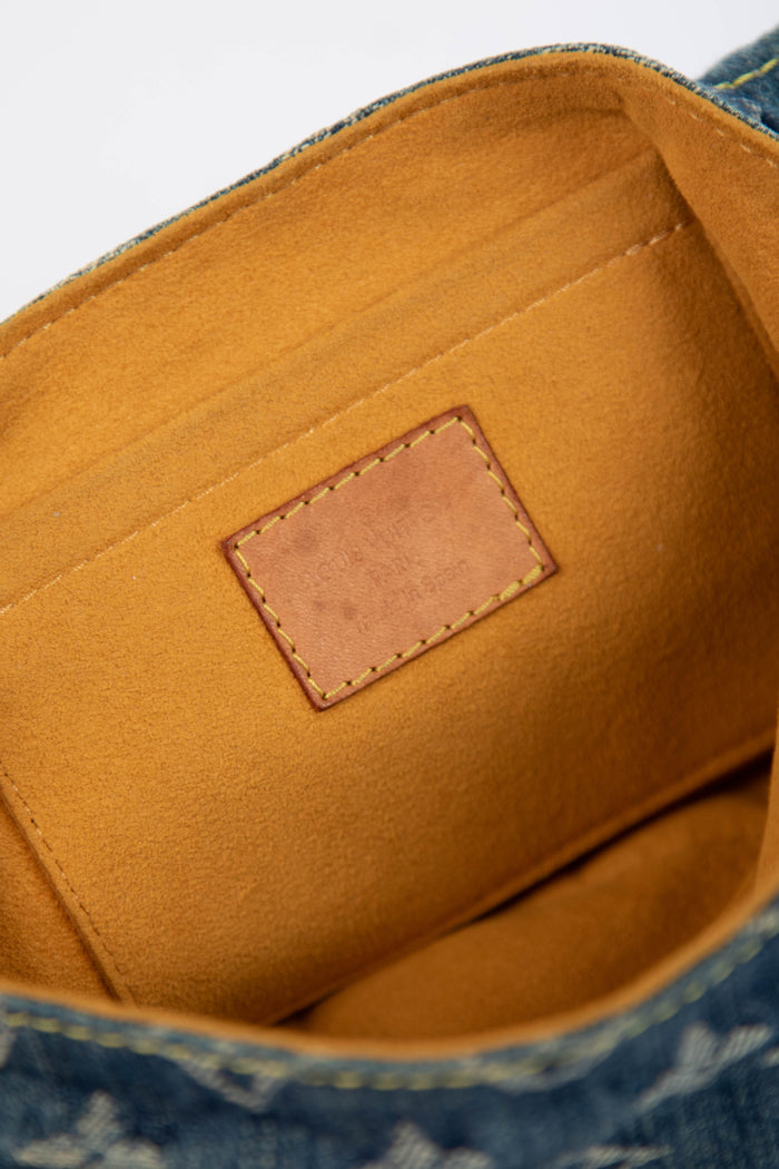 2000s Louis Vuitton Pleaty PM Blue Denim Shoulder Bag