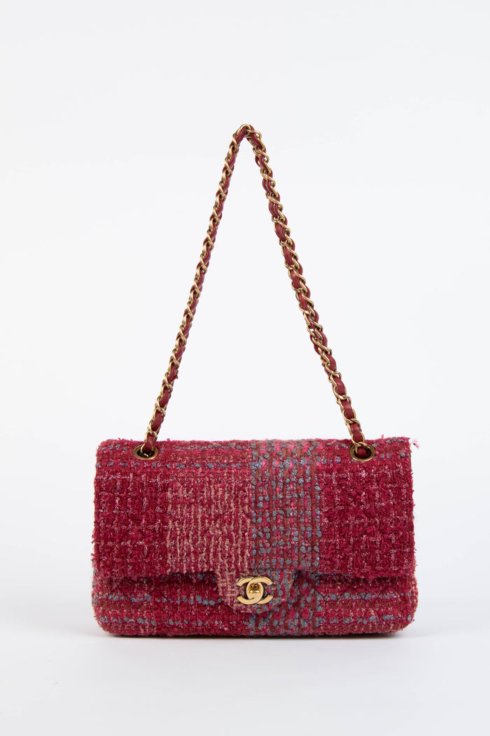 2014 Chanel Raspberry Metallic Tweed Medium Double Flap Bag