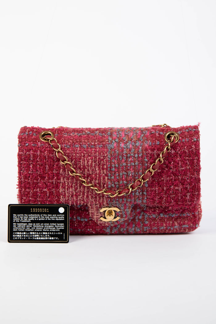 2014 Chanel Raspberry Metallic Tweed Medium Double Flap Bag