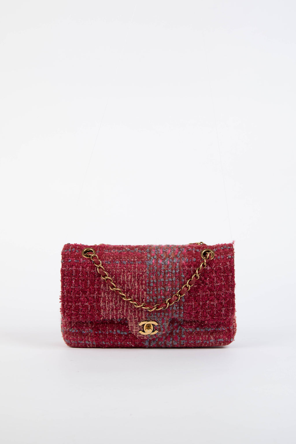 2014 Chanel Raspberry Metallic Tweed Medium Double Flap Bag