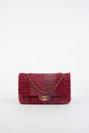 2014 Chanel Raspberry Metallic Tweed Medium Double Flap Bag