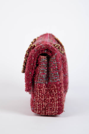 2014 Chanel Raspberry Metallic Tweed Medium Double Flap Bag