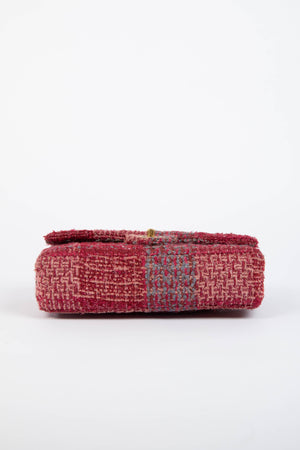 2014 Chanel Raspberry Metallic Tweed Medium Double Flap Bag